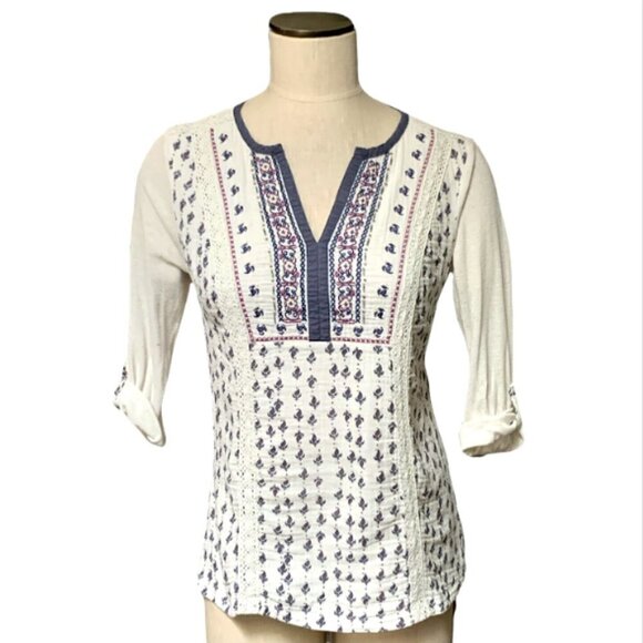 Nurture S BOHO Cottagecore Embroidered Beaded Lace Accent Stretch Top 201M - Picture 1 of 6